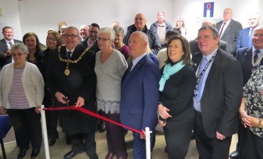 Clydebank Asbestos Group opening ribbon cutting with Digby Brown