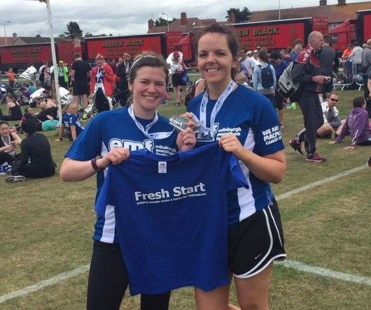 Solicitors Kim Catterall and Carrie-Anne Mackenzie from Digby Brown Edinburgh office ran the half marathon at the Edinburgh Marathon for Fresh Start