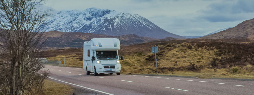Motorhome driving in the highlands of Scotland
