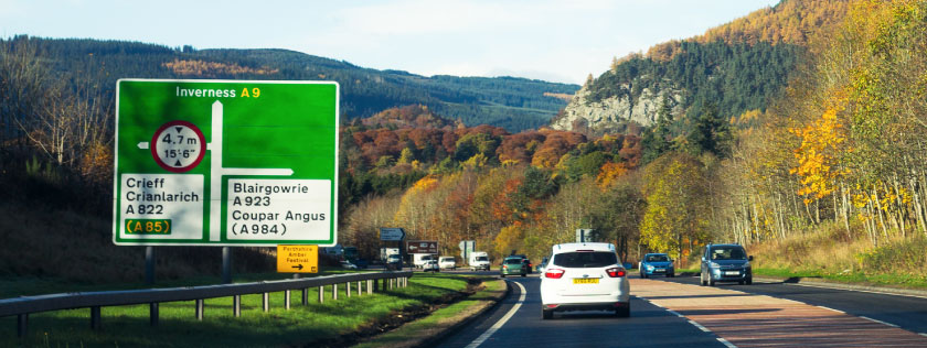 Traffic on A9 road Scotland