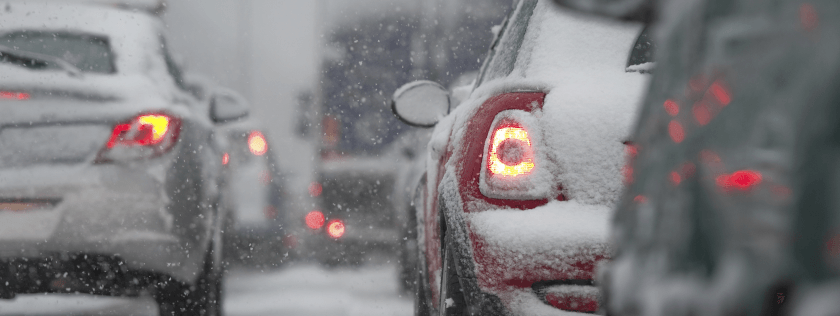 Car Driving in Winter Snow