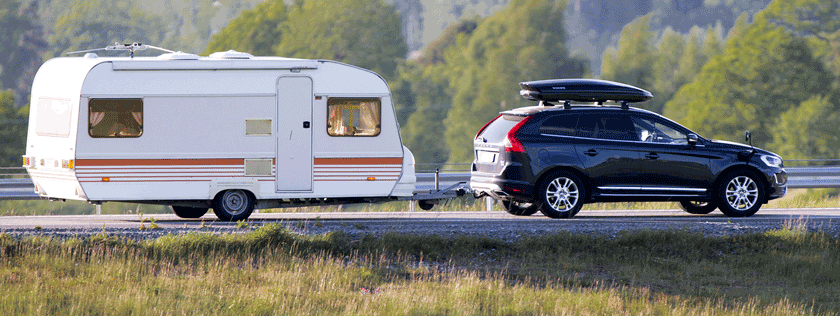 Car towing a caravan