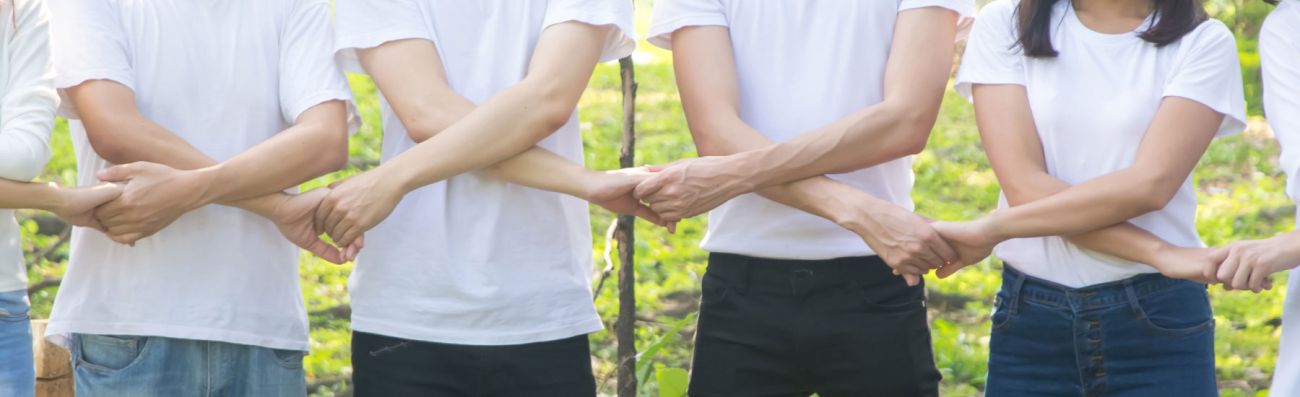 People linking arms
