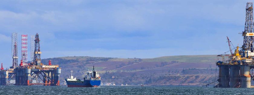 Oil platforms and shipping boat