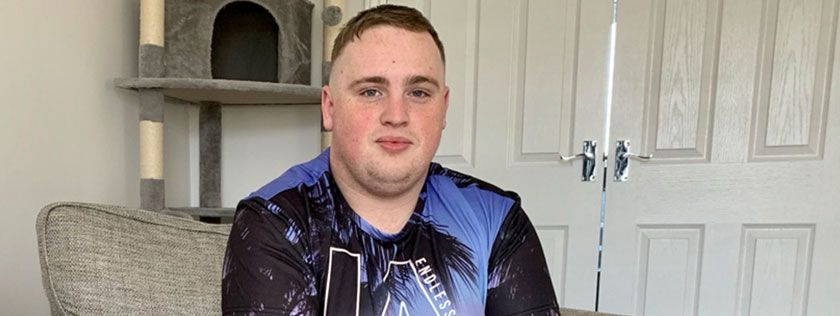 Aidan Spence in his home after M9 car crash caused by bonnet not being closed by Kwik Fit