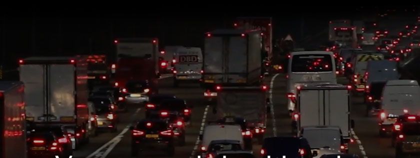 Drivers on the motorway sitting in queuing traffic