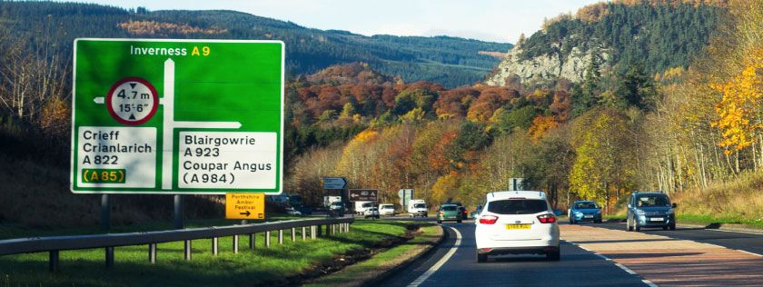 Motorway A9 heading to Inverness