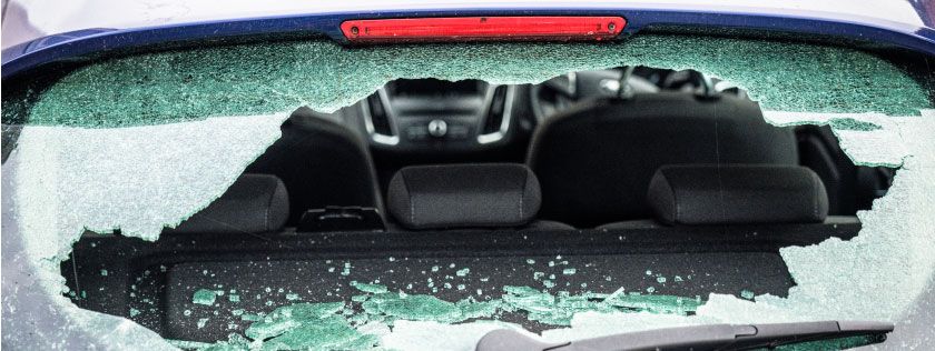 Car rear window smashed
