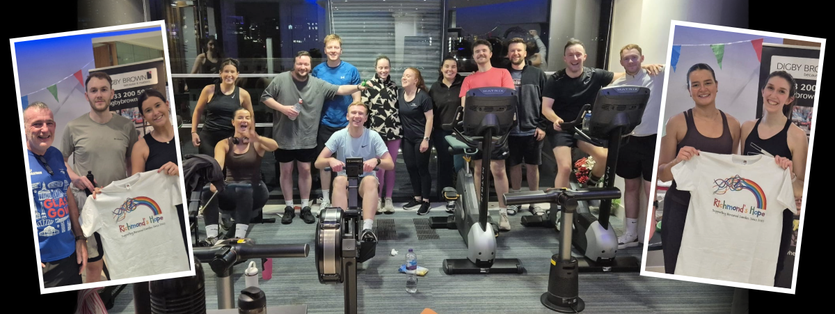 Glasgow staff pose for a picture wearing gym gear amid their 16-hour endurance challenge