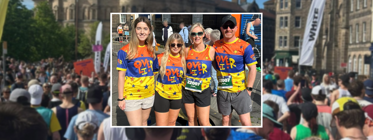 Kirkcaldy staff pictured wearing LoveOliver charity t-shirts as they take on the Hairy Haggis Team Relay at the EMF