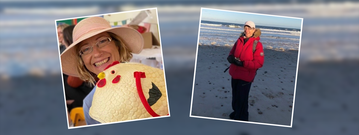 Image shows two pictures of Jane Davey, both of her smiling to camera