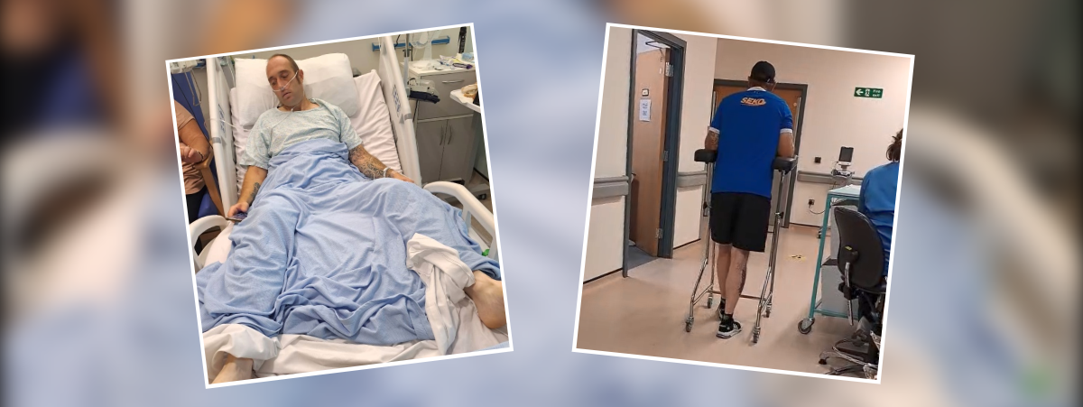 Christopher pictured in hospital recovering from his injuries