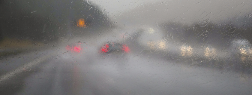 Cars on a motorway in rain