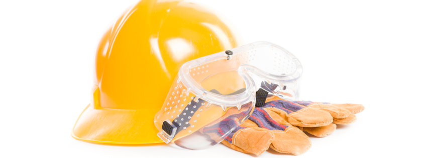 Work safety hard hat, goggles and gloves