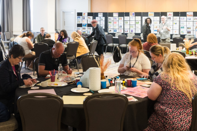 Community artist Seán Casey from the Glasgow Headway Art Group lead an Art Workshop at HiiD Glasgow 2024.