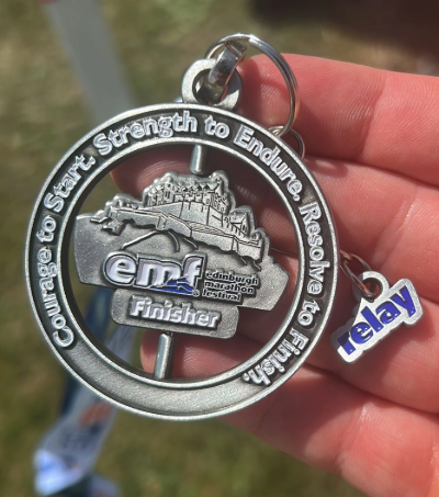 Finisher medal for the EMF Hairy Haggis Team Relay