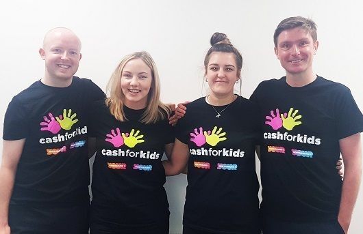 Aberdeen lawyers taking part in Hairy Haggis Relay in their Cash for Kids t-shirts