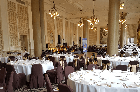 Balmoral Hotel, Edinburgh all set up for Digby Brown fundraiser dinner for Child Brain Injury Trust