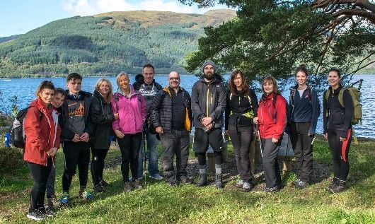 Digby Brown Glasgow team before climbing Ben Lomond for Macmillan