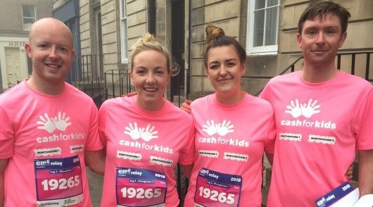 Aberdeen Office relay team getting ready for the Edinburgh Marathon Festival.