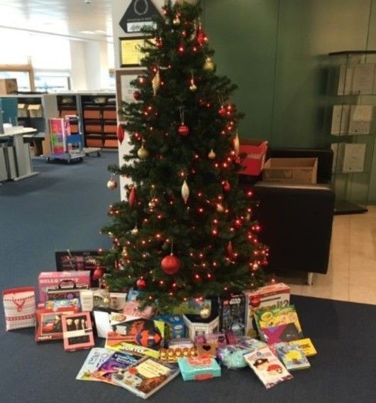 Digby Brown Edinburgh Christmas gifts under tree for Mission Christmas 2016
