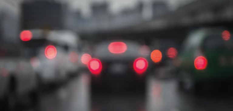 Cars in traffic blurred at night