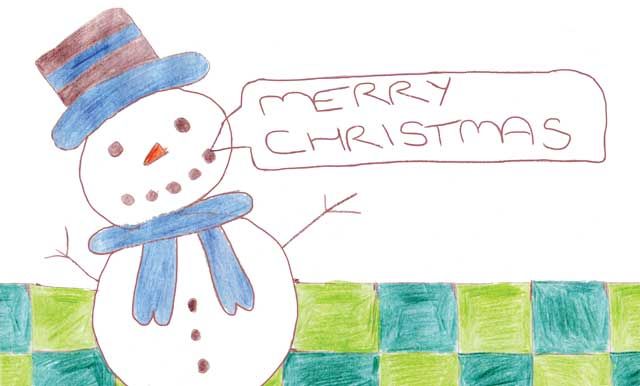 Calendar winner for December 2022 showing snowman wishing everyone a Merry Christmas