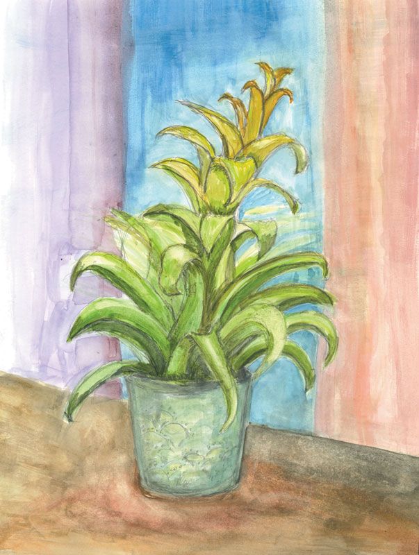 A painting of a potted plant