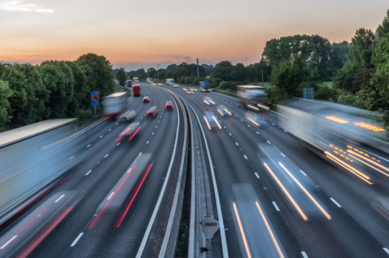 Busy road showing fast moving traffic 