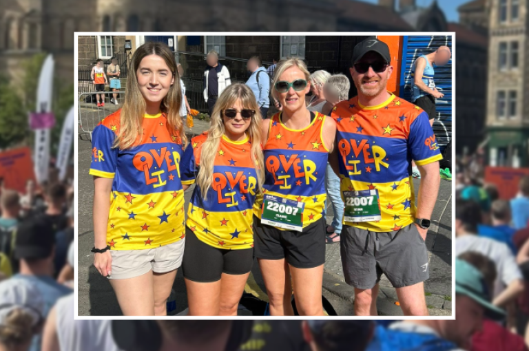 Kirkcaldy staff pictured wearing LoveOliver charity t-shirts as they take on the Hairy Haggis Team Relay at the EMF