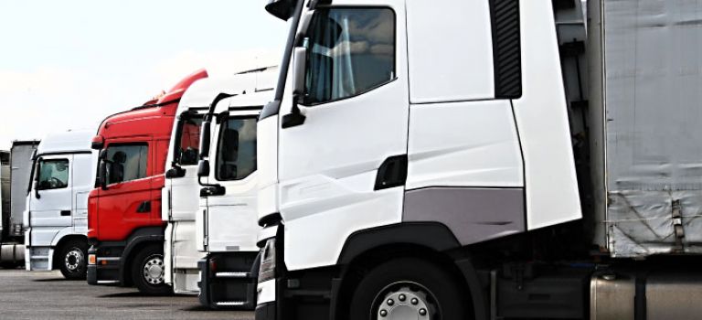 Row of HGV lorries