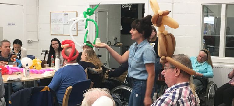 Headway Edinburgh with balloonist entertainer at summer BBQ 2019 