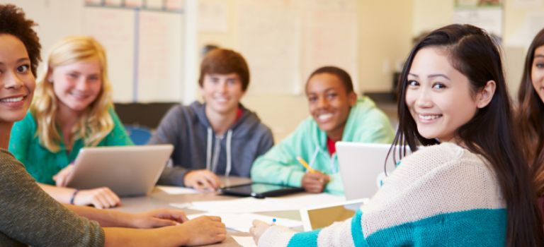 High School student looking to camera