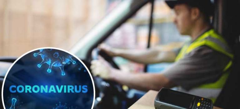 Delivery driver with COVID19 symbol