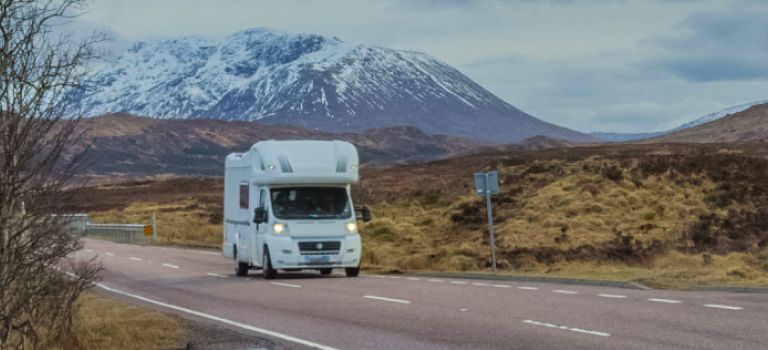 Motorhome driving in the highlands of Scotland