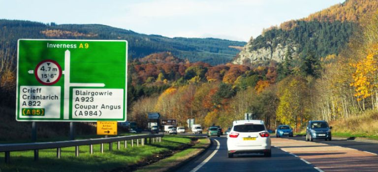 Traffic on A9 road Scotland