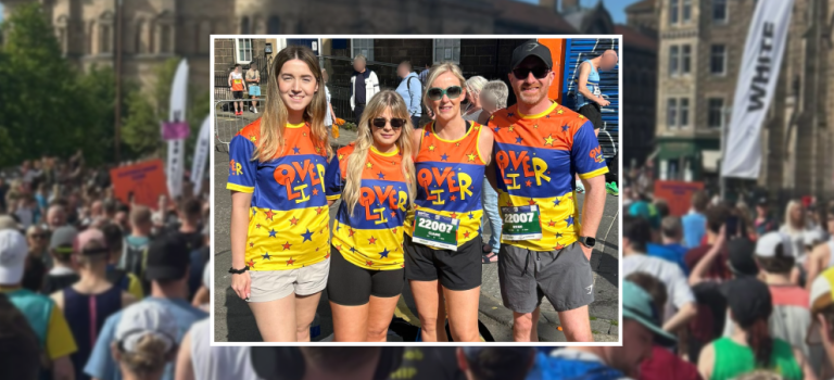 Kirkcaldy staff pictured wearing LoveOliver charity t-shirts as they take on the Hairy Haggis Team Relay at the EMF