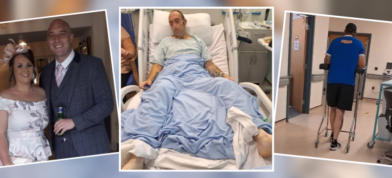Christopher pictured in hospital recovering from his injuries
