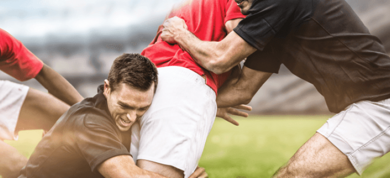 Rugby players on the pitch